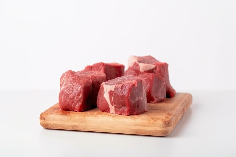 pieces raw sirloin meat chopping board isolated white background ai generative 123827 23894 pieces-raw-sirloin-meat-chopping-board-isolated-white-background-ai-generative_123827-23894