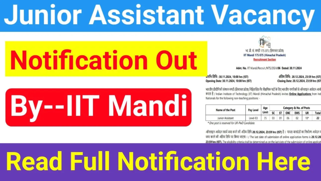 Untitled design 2024 12 13T171255.778 IIT Mandi Junior Assistant Recruitment 2024