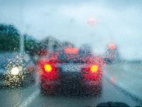 car in rain
