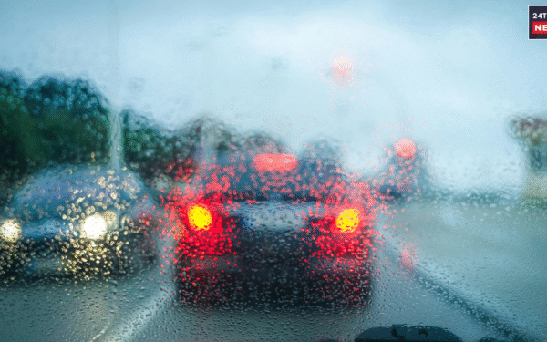 car in rain