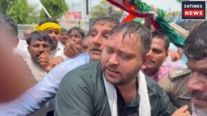Tejashwi Yadav Detained During RJD’s Foot March, Crowd Dispersed With Water Cannons