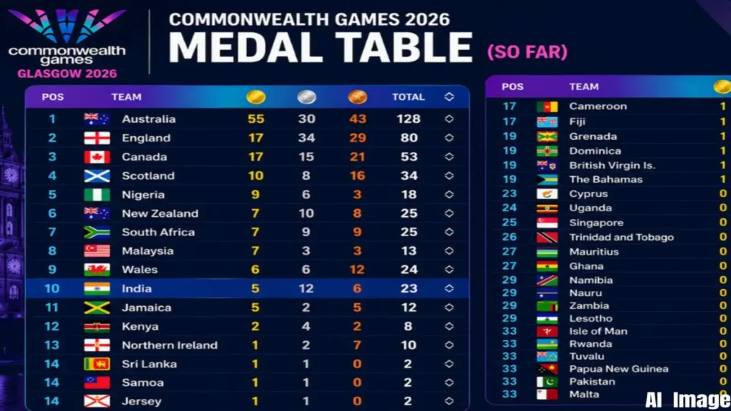 commonwealth games 2026 medal tally india today commonwealth games 2026 medal tally india today