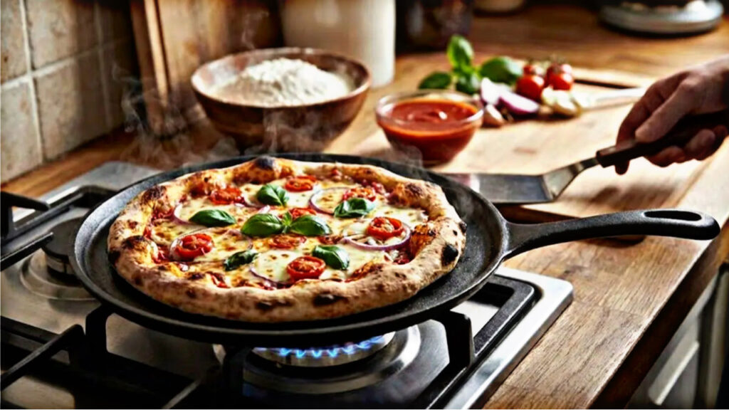 No oven, no pizza base needed, make tasty pizza with semolina, that too on a pan