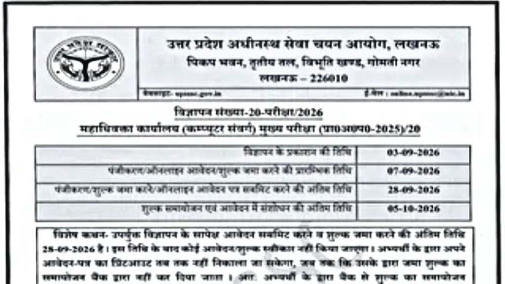 UPSSSC Computer Operator Vacancy 2026: Applications will start from September 7, notification for the job of Computer Operator has been released.