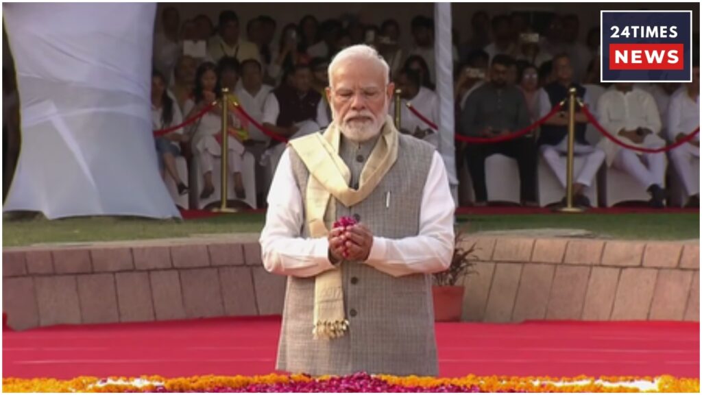 PM Modi Pays Tribute To Mahatma Gandhi At Rajghat, Also Pays Homage To Lal Bahadur Shastri